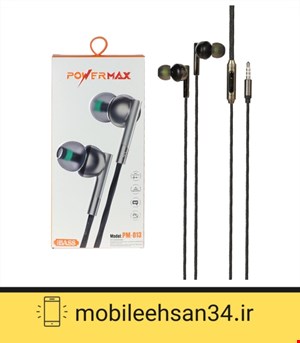 هندزفری سیمی برند Power Max اورجینال AUX مدل PM-013 مشکی